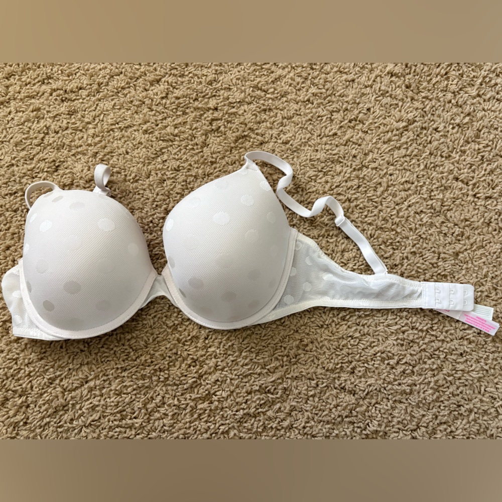 Victoria's Secret Pink White Polka Dot Push-up Bra